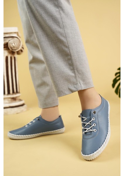 Maria 300 Mavi Hakiki Soft Deri Günlük Kadın Ayakkabı
