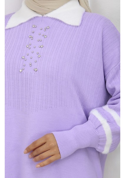 Triko Balon Kollu Yakalı Tunik 3007-09 Lila indirimleri