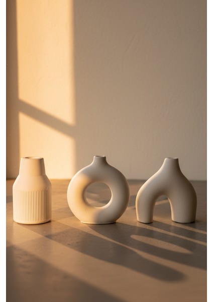 Modern Bohem Tarz Beton Biblo 3’lü Set – Dekoratif Minimal Set