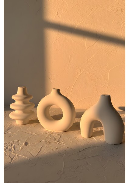 Modern Bohem Beton Vazo 3’lü Set – Dekoratif Minimal Set modelleri