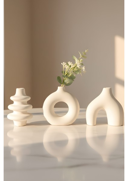 Modern Bohem Beton Vazo 3’lü Set – Dekoratif Minimal Set