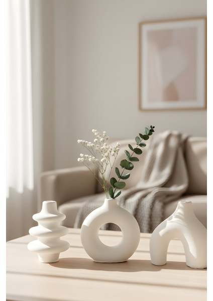 Modern Bohem Beton Vazo 3’lü Set – Dekoratif Minimal Set