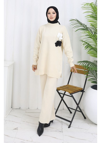 Triko Balıkçı Yaka Tunik Pantolon Ikili Takım 1015-04 Bej