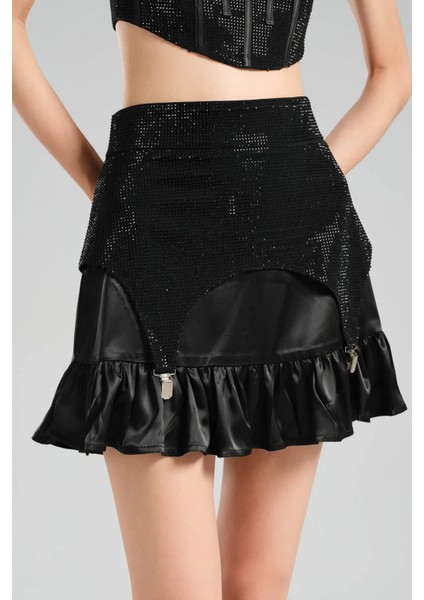 Tw3 Kadın Özel Tasarım Taşlı Mini Etek