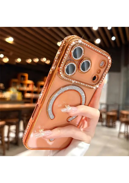 iPhone 17 Pro Max Kılıf Taşlı Kamera Lens Korumalı Magsafe Şarj Kilifi Şeffaf Renkli Yumuşak Kapak