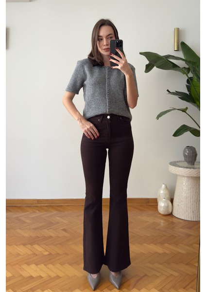 Leopar Yakalı Premium Triko- Gri fırsatları