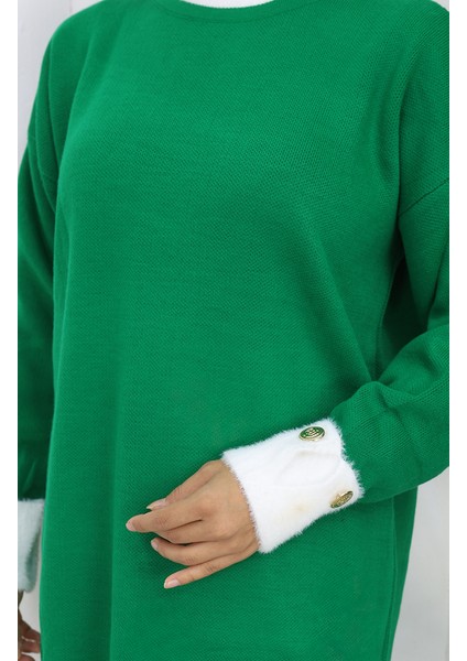 Triko Kolu Düğme Detaylı Garnili Tunik 3000-09 Zümrüt Yeşili fırsatları