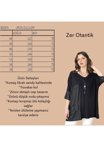 V Yaka 3/4 Kol Zincirli Cep Detaylı Büyük Beden Bluz Siyah fiyatları