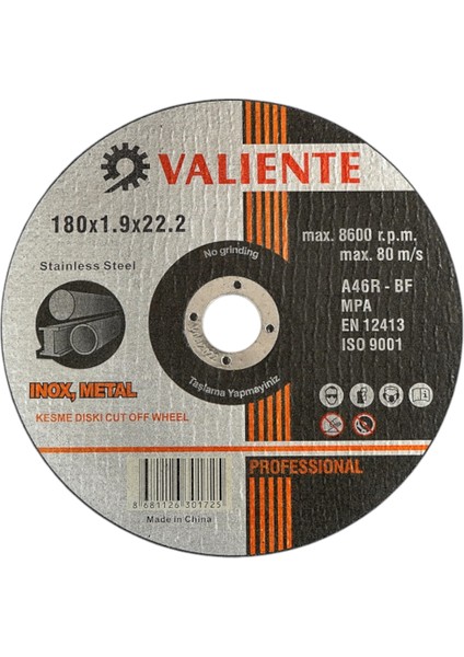 Fixonic Valiente VAL16773 180MM Inox Metal Kesme Taşı ( 10'lu Paket)