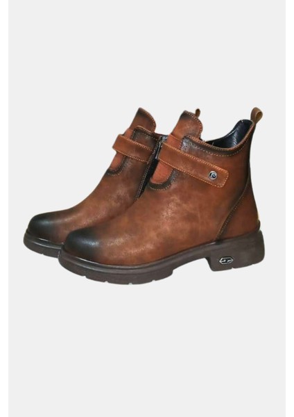 Kahve Nubuk Hakiki Deri Kadın Kısa Fermuarlı Bot