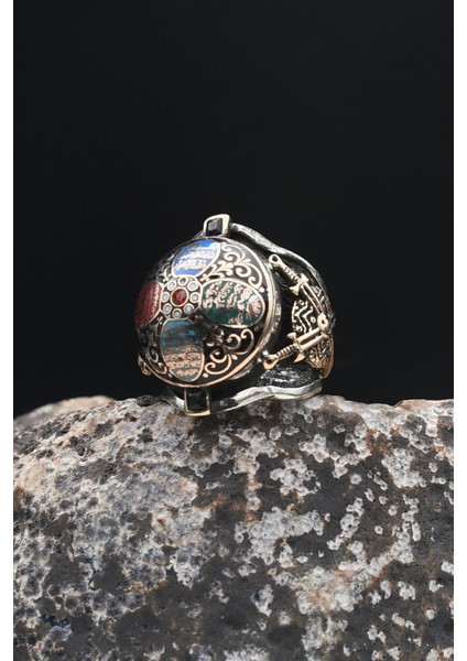 Özel Tasarım Nas ve Felak ve Ihlas Sureleri Mineli Kılıc Figürlü 925 Ayar Gümüş Erkek Yüzüğü 902323 fiyatları