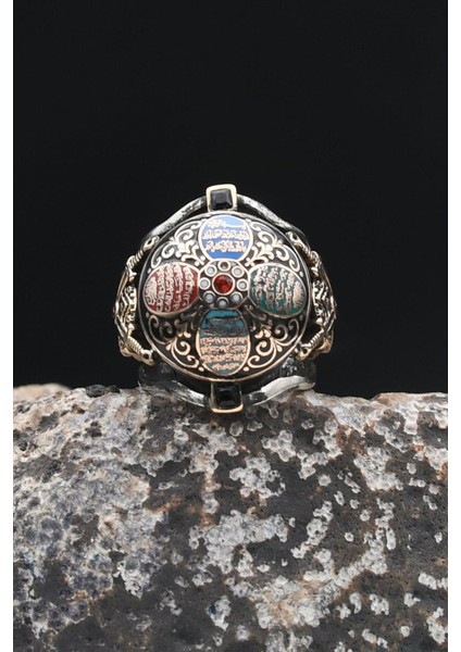 Özel Tasarım Nas ve Felak ve Ihlas Sureleri Mineli Kılıc Figürlü 925 Ayar Gümüş Erkek Yüzüğü 902323 modelleri