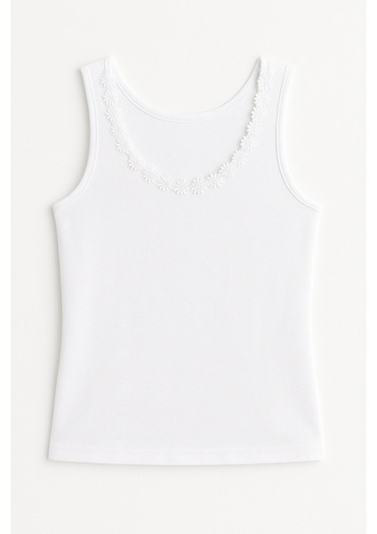 Kız Çocuk Beyaz Kalın Askılı Ribana Atlet % 100 Pamuklu Atlet 3'lü Paket 408-608-3B