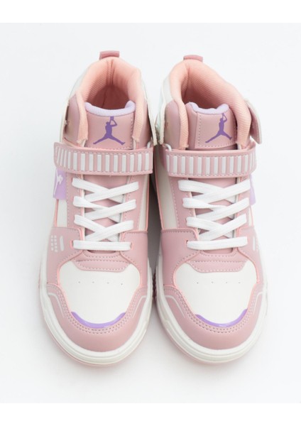 King 31-36 Pudra Boğazlı Cırtlı Çocuk Spor Ayakkabı