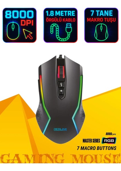 8000 Dpi / 7 Makro Tuşu / 1.8 M Örgülü Kablo RGM-656 Gaming Mouse