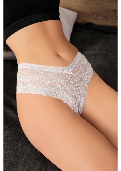 Beyaz Dantelli Desenli Fantezi Külot