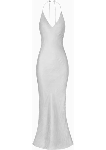 Pearl Detail Plunging Birthday Gown Iridescent Satin Chiffon Maxi Kadın Elbise Sınırlı Sayıda fiyatları
