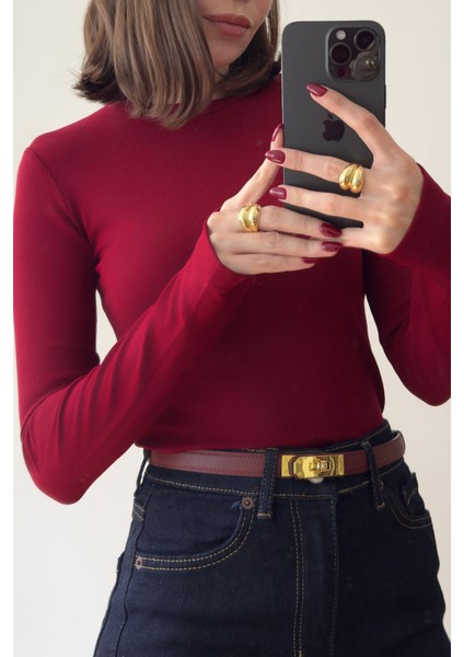 Parmak Geçmeli Uzun Kollu Body- Kırmızı fiyatları