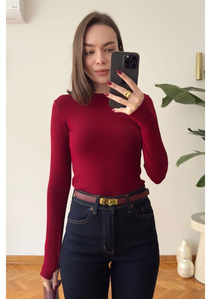 Parmak Geçmeli Uzun Kollu Body- Kırmızı indirimleri