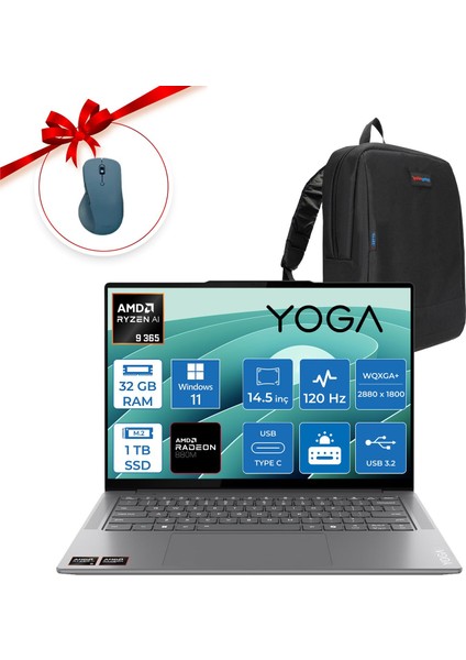 Yoga Pro 7 14ASP9 Amd Ryzen Aı 9 365 32GB 1tb SSD Windows 11 Home Amd Radeon 880M OLED 400NITS 14.5" Wqxga+ 2.8k (2880X1800) 120HZ 83HN0026TRH03 + Yoga Mosue + Zetta Çanta