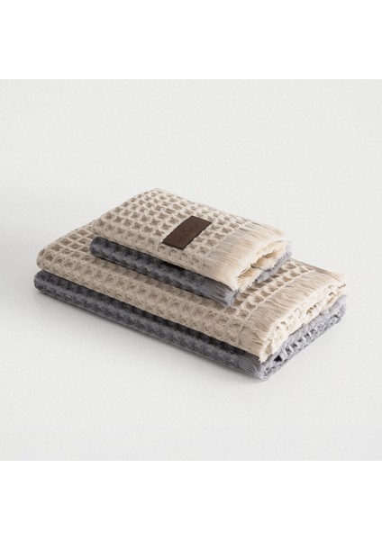 Seren 4'lü Havlu Seti Organik Pamıuk Waffle Pike Bej-Antrasit