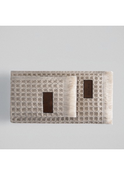 Seren 4'lü Havlu Seti Organik Pamıuk Waffle Pike Bej-Antrasit