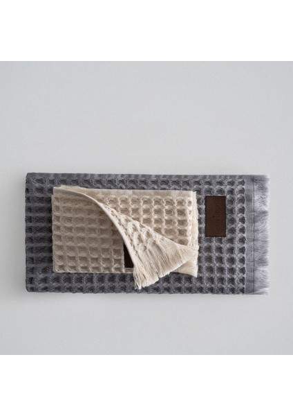 Seren 4'lü Havlu Seti Organik Pamıuk Waffle Pike Bej-Antrasit