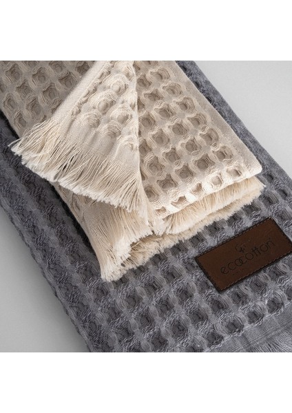 Seren 4'lü Havlu Seti Organik Pamıuk Waffle Pike Bej-Antrasit