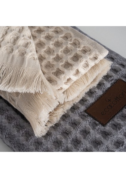 Seren 4'lü Havlu Seti Organik Pamıuk Waffle Pike Bej-Antrasit