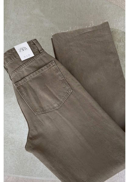 Geniş Kesik Paça Premium Jean- Bej modelleri