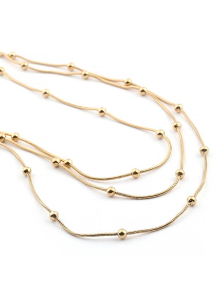 3 Sıralı Altın Topçuk Çelik Kolye