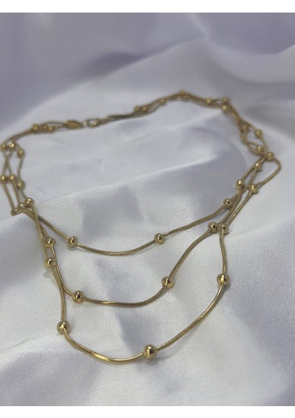 3 Sıralı Altın Topçuk Çelik Kolye modelleri