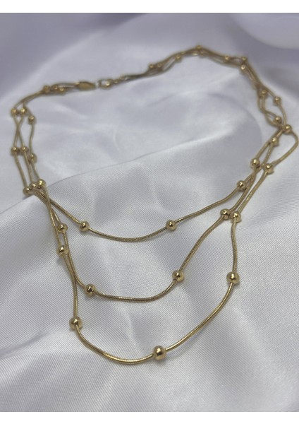 3 Sıralı Altın Topçuk Çelik Kolye fırsatları