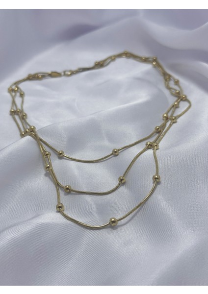 3 Sıralı Altın Topçuk Çelik Kolye indirimleri