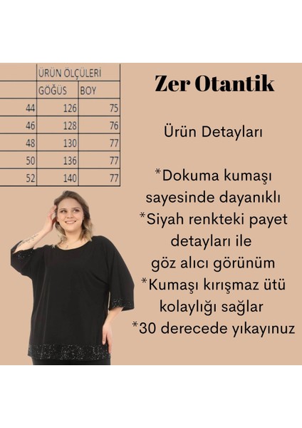 Kol ve Eteği Payetli Büyük Beden Tunik Siyah fiyatları