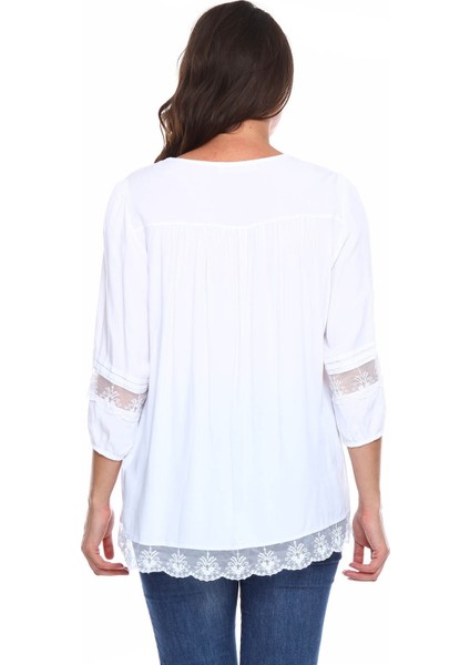 Dantel Detaylı Büyük Beden Gömlek Bluz Beyaz fırsatları
