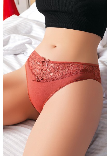 Kiremit Bel Kısmı Dantel Işlemeli Külot