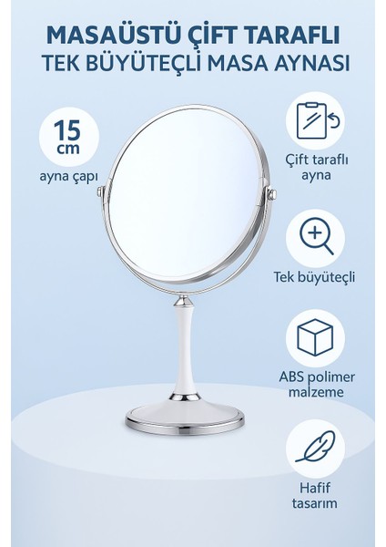 Masa Üstü Beyaz Çift Taraflı Büyüteç Abs Polimer Malzeme Masa Aynası CIN720BY