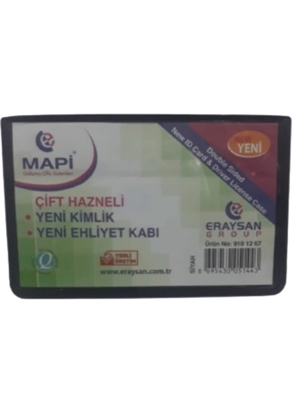 Ehliyet Kimlik Kabı Çift Hazneli Siyah - 3 Adet