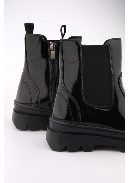 Yüksek Taban Lastikli Fermuarlı Rugan Siyah Çocuk Bot fiyatları