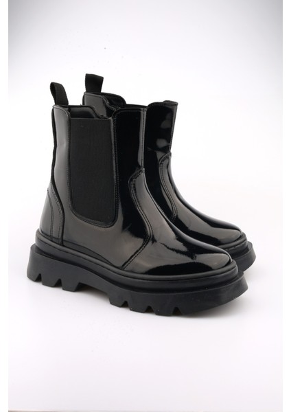 Yüksek Taban Lastikli Fermuarlı Rugan Siyah Çocuk Bot fırsatları