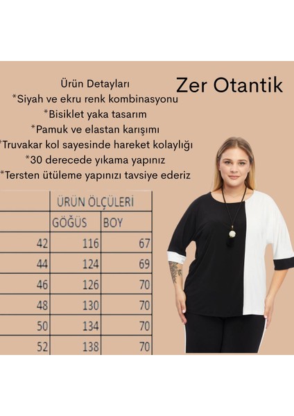 Zerotantik Iki Renk Kolyeli Büyük Beden Bluz Siyah-Ekru fiyatları