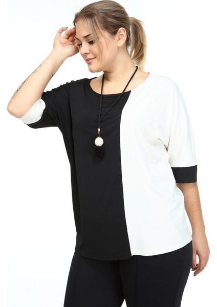 Zerotantik Iki Renk Kolyeli Büyük Beden Bluz Siyah-Ekru fırsatları