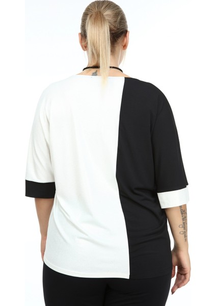 Zerotantik Iki Renk Kolyeli Büyük Beden Bluz Siyah-Ekru indirimleri