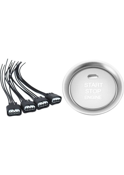 4pc Ateşleme Pigtail Konnektörü Onarım Kablo Demeti Kiti 2 Adet Set Set Gümüş Alüminyum Anahtarsız Motor Push Başlat Düğmesi (Yurt Dışından)