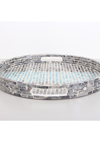 Mylamp Pure Sedef 40 X4,5cm. Black/blue Sedefli Mozaik Tepsi