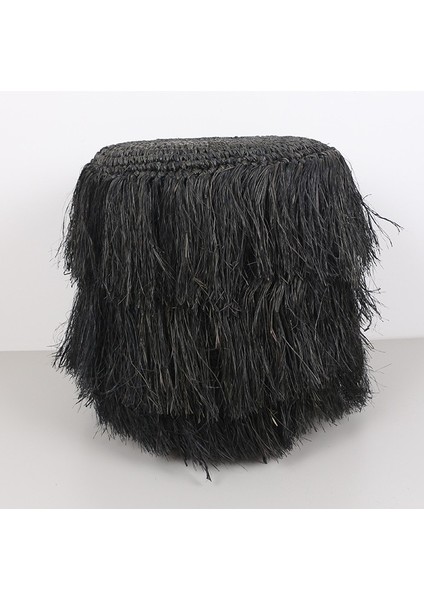 Mylamp Rafya Saçaklı Siyah Puf 45X48 cm