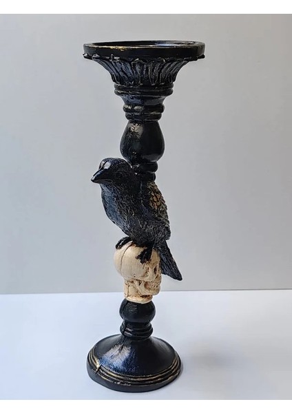Gotik Tasarım Siyah Kuş ve Kafatası Şamdan, Ev Dekoru, Masa Dekoru, Obje, Hediyelik, Öğretmenler Günü, Anneler Günü