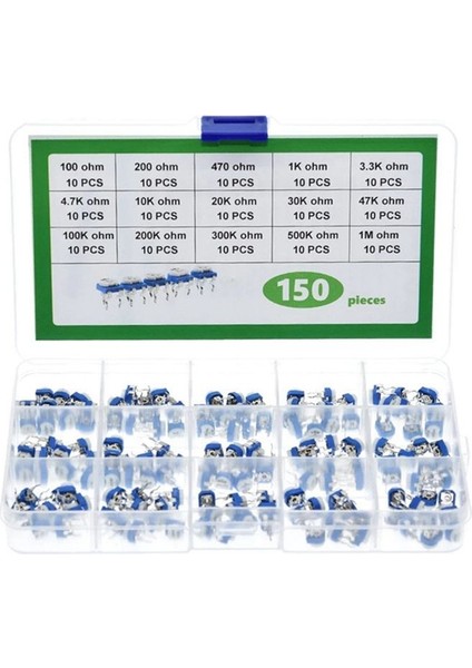 150PCS 6mm RM065 Mavi ve Beyaz Ayarlanabilir Direnç Kutusu Seti 15 Çeşit Özellik (Yurt Dışından) fırsatları