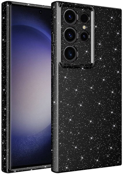 Galaxy S24 Ultra Kılıf Kamera Korumalı Simli Lüks Senk Koton Kapak-Siyah